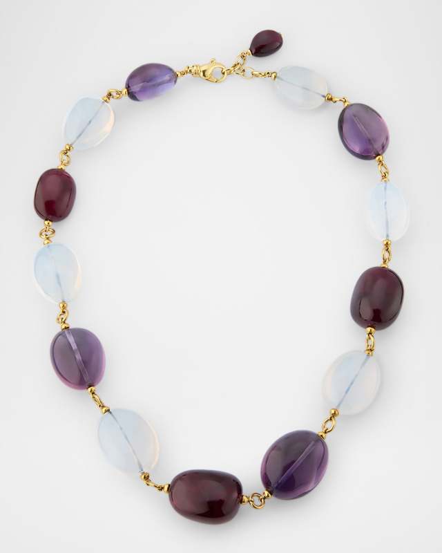 Beyond Amethyst, Rubelite and Moon Quartz Tumble Necklace in 18K Yellow Gold